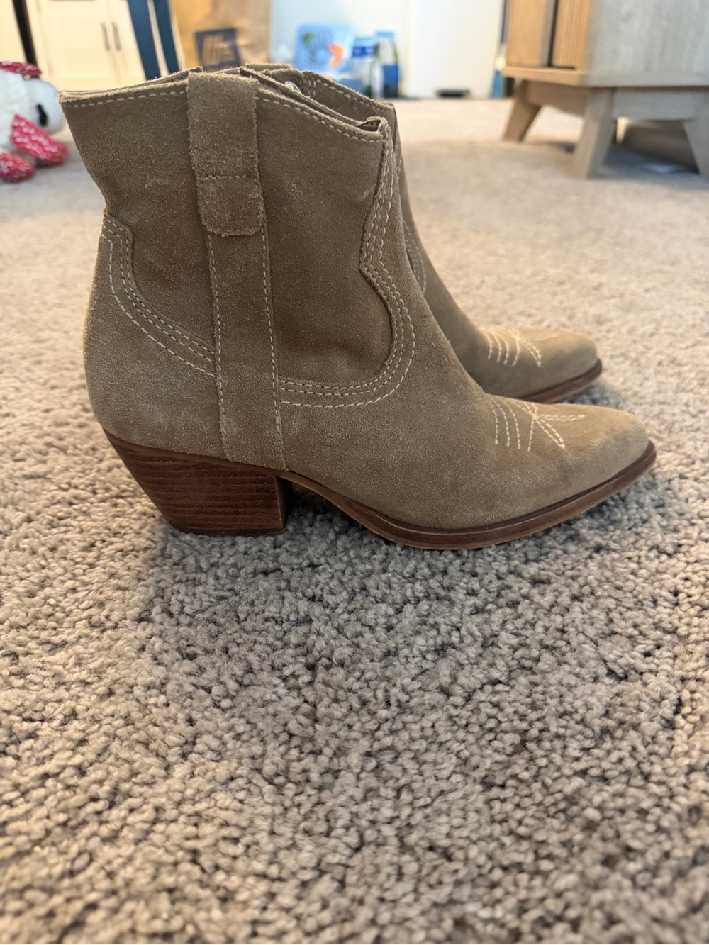 Dolce Vita Taupe Suede Western Ankle Booties